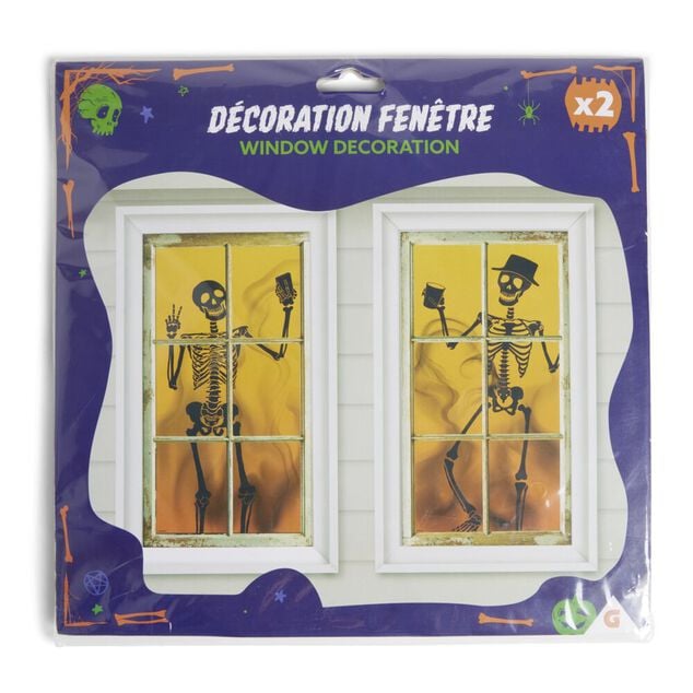 D&eacute;coration de fen&ecirc;tre Halloween silhouette squelette 2 pi&egrave;ces 85xH165cm