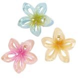 Pince cheveux x3 mini fleur de tiar&eacute; plastique bleu orange rose L5cm