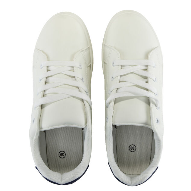 Baskets unisexe simili blanc rayures rouges et bleues T43