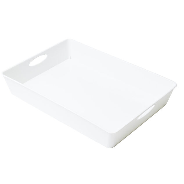 Bac de rangement plastique blanc avec poignée 37,5x26xH6cm