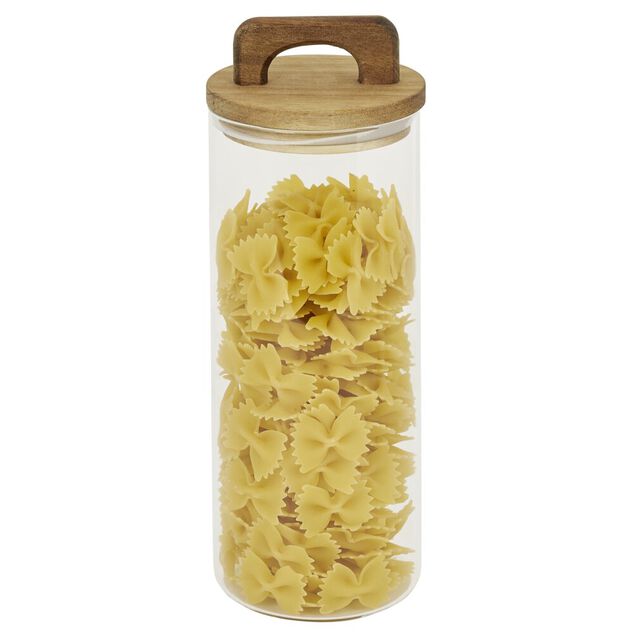 Bocal de conservation 1,1L en verre avec couvercle en bois &Oslash;9,5xH20cm