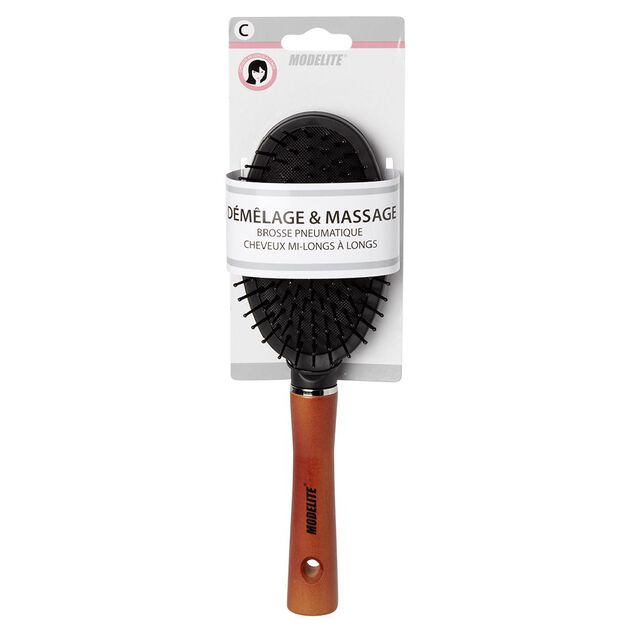 Brosse pneumatique picots perl&eacute;s manche en bois