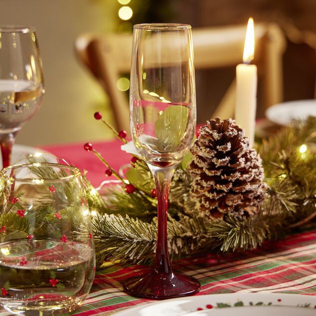 Fl&ucirc;te &agrave; champagne x3 en verre avec pied rouge fum&eacute; 21,5cl