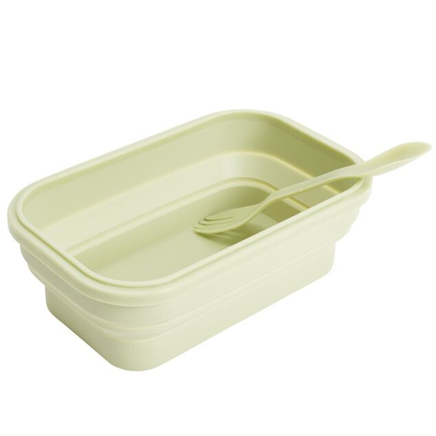 Lunch box r&eacute;tractable 1L avec 2 couverts plastique et silicone vert