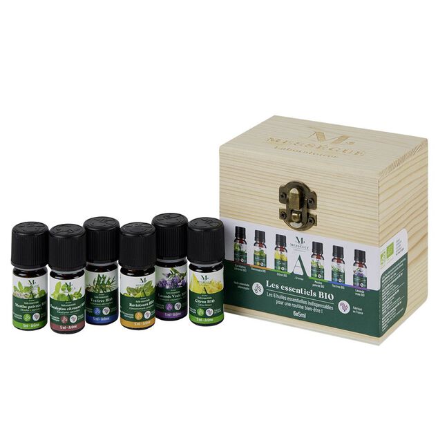 Huiles essentielles bio 5ml x6 Mess&eacute;gu&eacute; dans coffret en bois