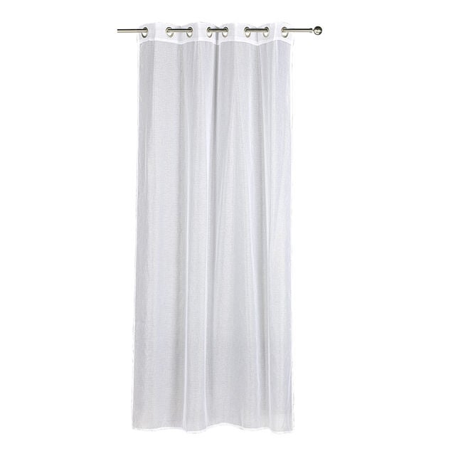 Voilage à oeillets rayures horizontales finition broderie blanc