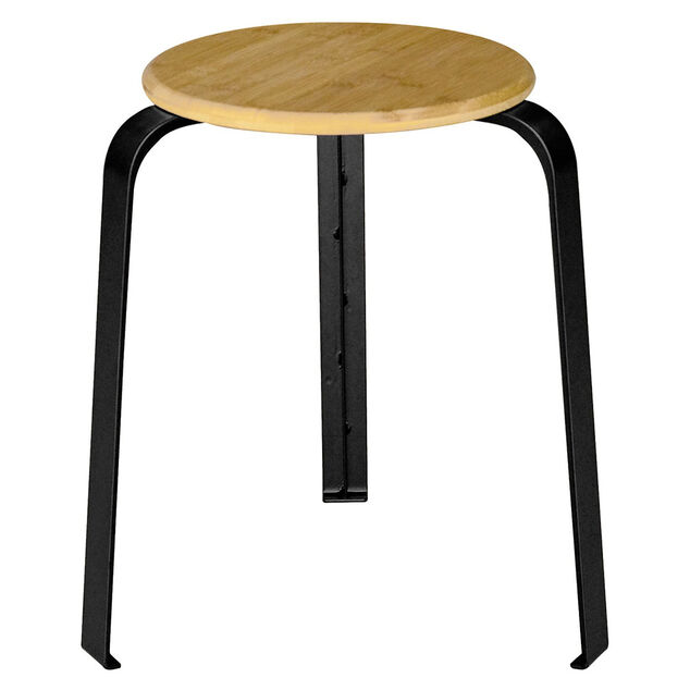 Tabouret en bambou et m&eacute;tal Jack noir naturel L.30 x P.30 x H.45 cm