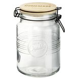 Bocal hermétique rond transparent avec couvercle en bambou H16,5 cm