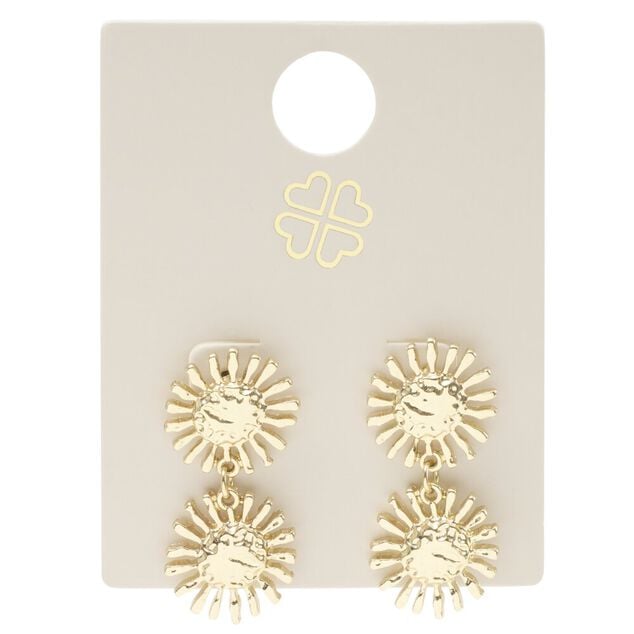 Boucles d'oreilles soleil double zinc dor&eacute; L3cm