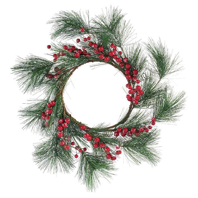 Couronne de No&euml;l ronde branche sapin vert et baies rouges