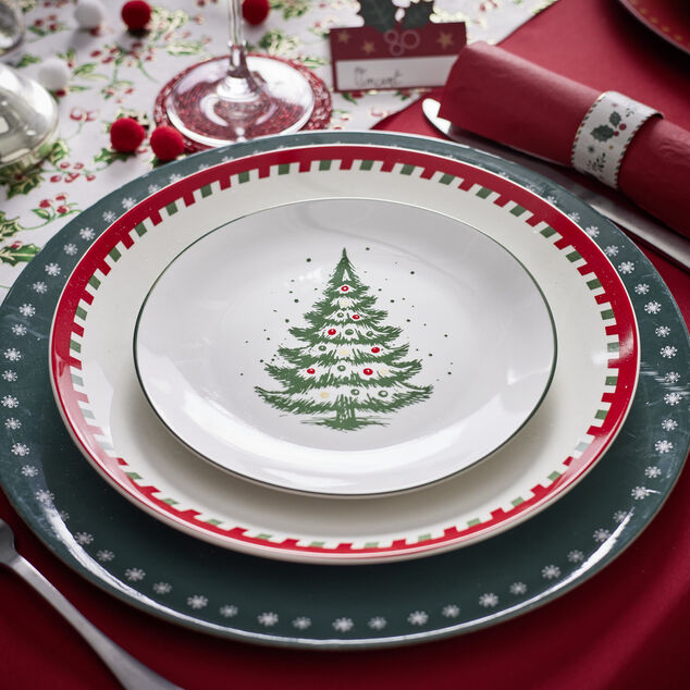 Assiette &agrave; dessert porcelaine blanche motif sapin de No&euml;l &Oslash;19cm