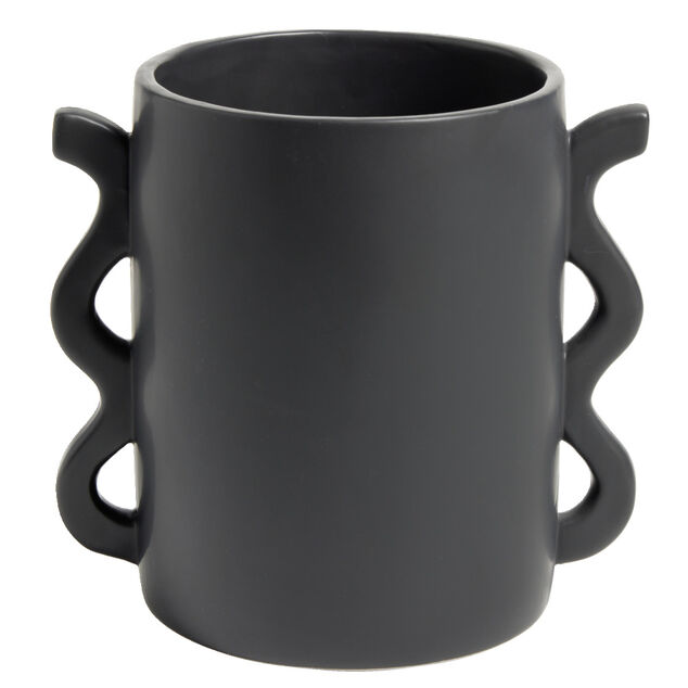 Pot en c&eacute;ramique noir avec multi anses 21x20xH15,5cm