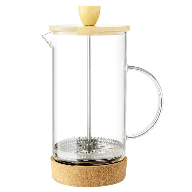 Cafeti&egrave;re &agrave; piston en verre, acier et bambou 1L