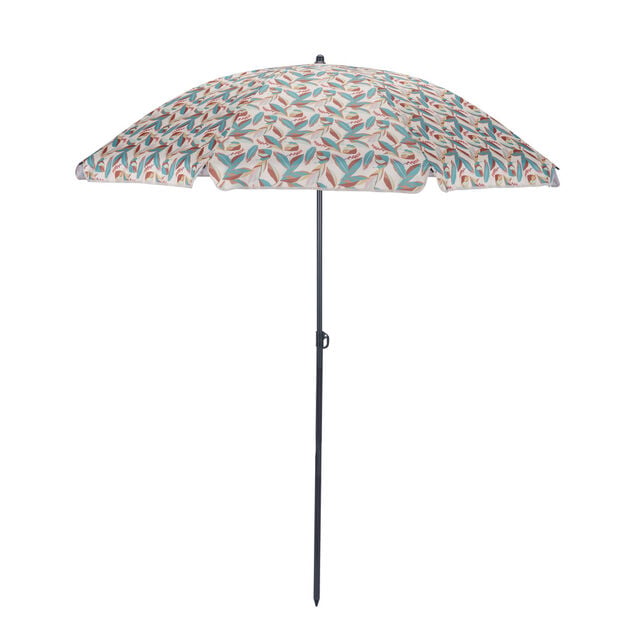 Parasol rond centr&eacute; inclinable Sun motif feuillage UPF30+ &Oslash;160xH195cm