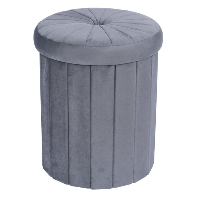 Pouf coffre rond Clara gris &Oslash;31xH37,5cm