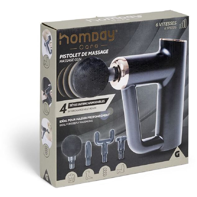 Pistolet de massage 4 têtes interchangeables et 6 vitesses