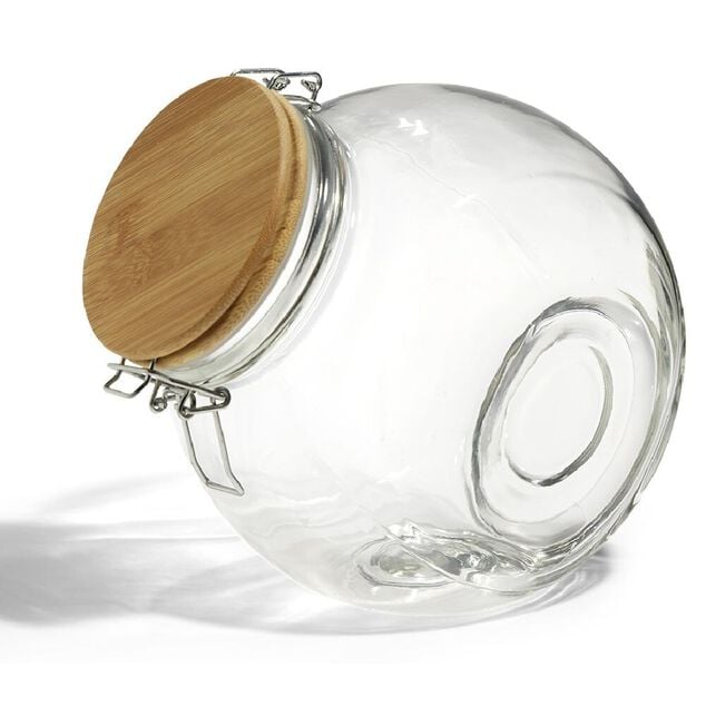 Bocal verre transparent 2,1L avec couvercle bambou et clip en fer