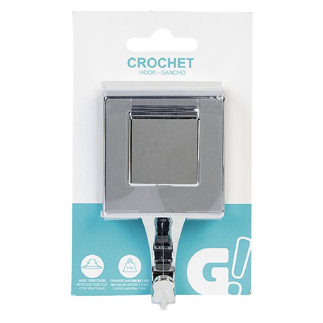 Pat&egrave;re 1 crochet &agrave; ventouse gris