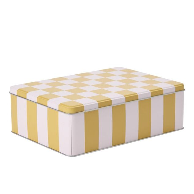 Bo&icirc;te alimentaire m&eacute;tal bicolore 20x13cm (2 mod&egrave;les jaune/rose ou orange/blanc)