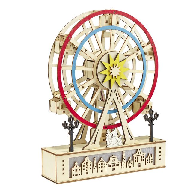 Grande roue anim&eacute;e en bois d&eacute;coration &agrave; poser H24,5cm (2 mod&egrave;les)
