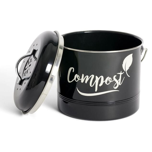 Mini poubelle de cuisine compost noir &Oslash;18xH21cm