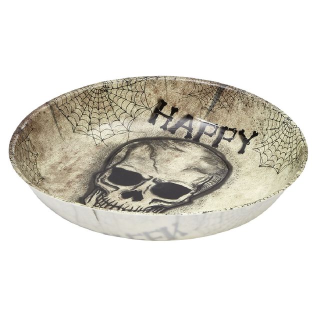 Saladier Happy Halloween t&ecirc;te de mort et toiles d'araign&eacute;es