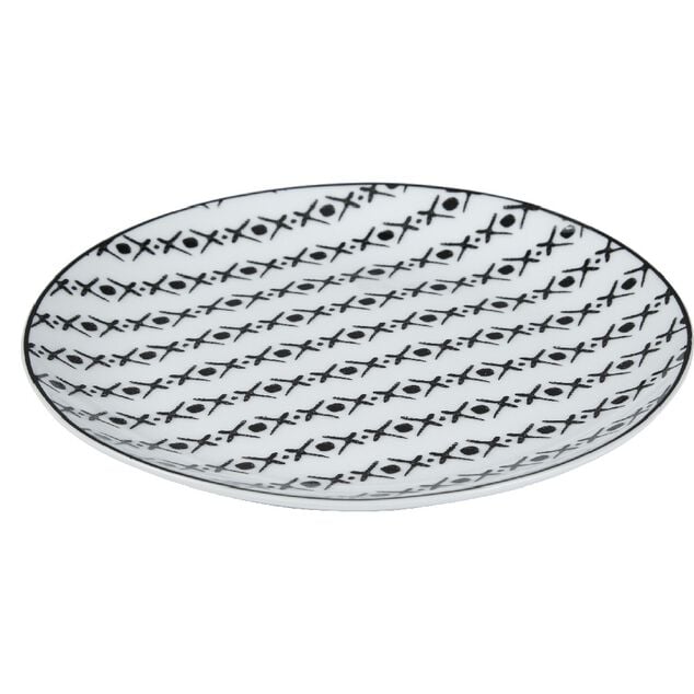 Assiette à dessert blanche motif ligne de croix noir Ø19cm