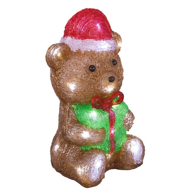 D&eacute;coration de No&euml;l ext ourson avec cadeau acrylique 30LED blanc froid H30cm