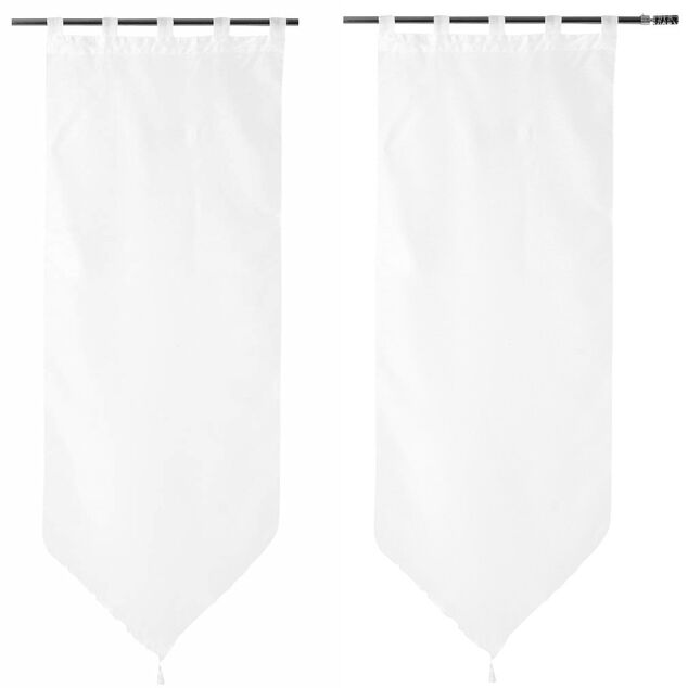 Vitrage passe tringle voile uni blanc pointe pompon 60x160cm x2