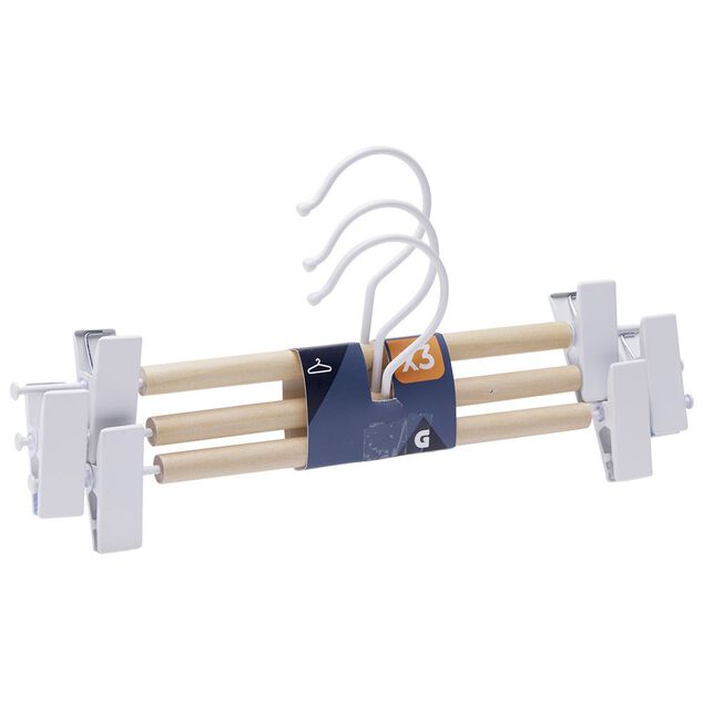 Cintre &agrave; pinces en bois naturel et blanc x3