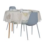 Nappe ronde tissu motif patchwork feuillage beige et blanc Ø160cm