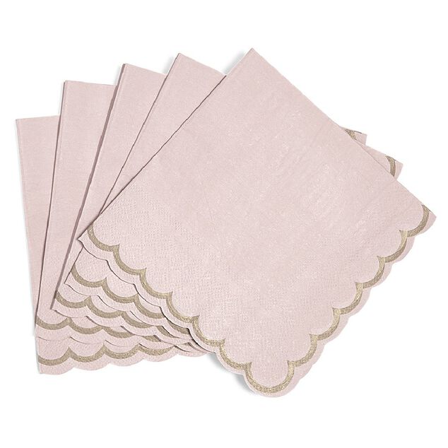 Serviette en papier rose et bord dor&eacute;  x 16
