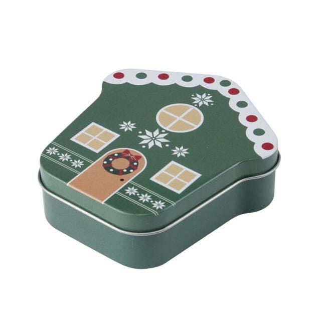 Bo&icirc;te cadeau m&eacute;tal forme maison motif No&euml;l 9xH11cm (3 mod&egrave;les)