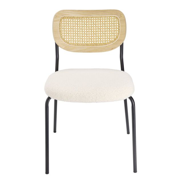 Chaise Pietra m&eacute;tal noir dossier bois assise bouclette beige 51x52xH80,5cm