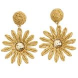 Boucles d'oreilles fleur raphia marron L5cm