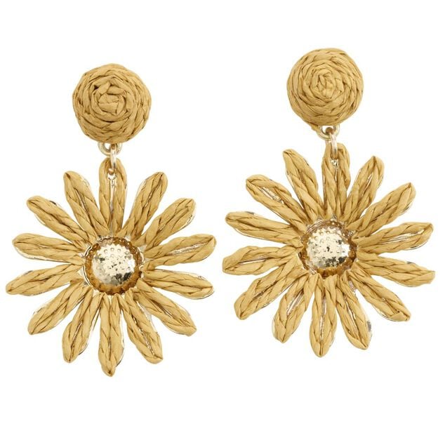 Boucles d'oreilles fleur raphia marron L5cm