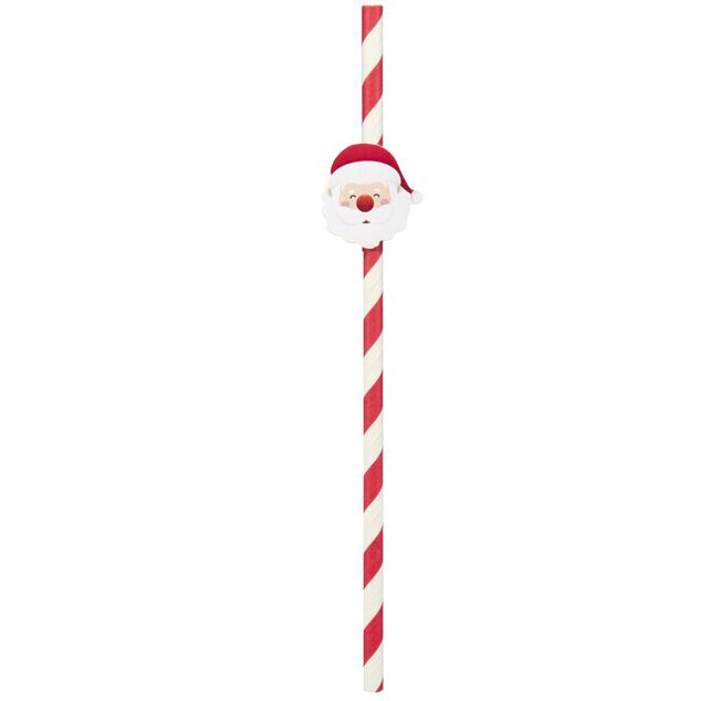 Paille papier X15 pcs ray&eacute; P&egrave;re No&euml;l H25 cm rouge et blanc