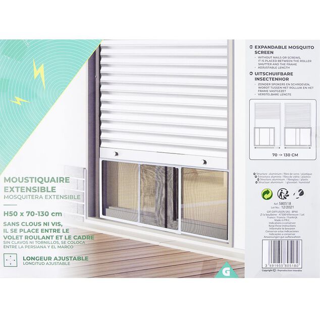 Moustiquaire de fen&ecirc;tre en aluminium extensible L70/130xH50cm