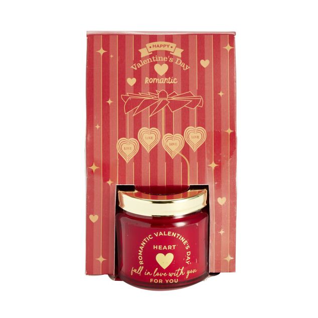Bougie Saint Valentin dans verre rouge couvercle dor&eacute; &Oslash;6xH6cm