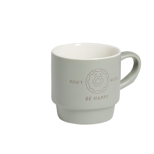 Mug empilables en c&eacute;ramique motifs et couleurs assorties 300ml 4 pi&egrave;ces
