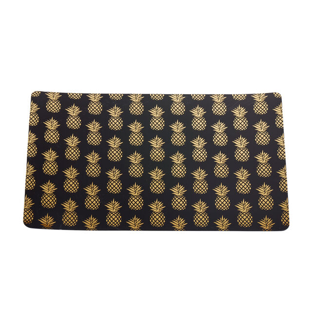 Set de table rectangulaire plastique noir ananas dor&eacute;