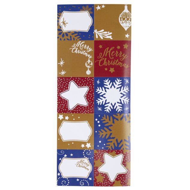 Papier cadeau No&euml;l rouleau x3 avec 20 &eacute;tiquettes autocollantes fantasia