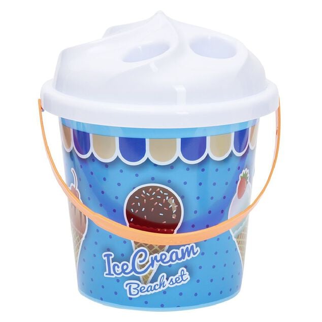 Seau de plage garni Ice cream Funky 11 pi&egrave;ces bleu ou rose
