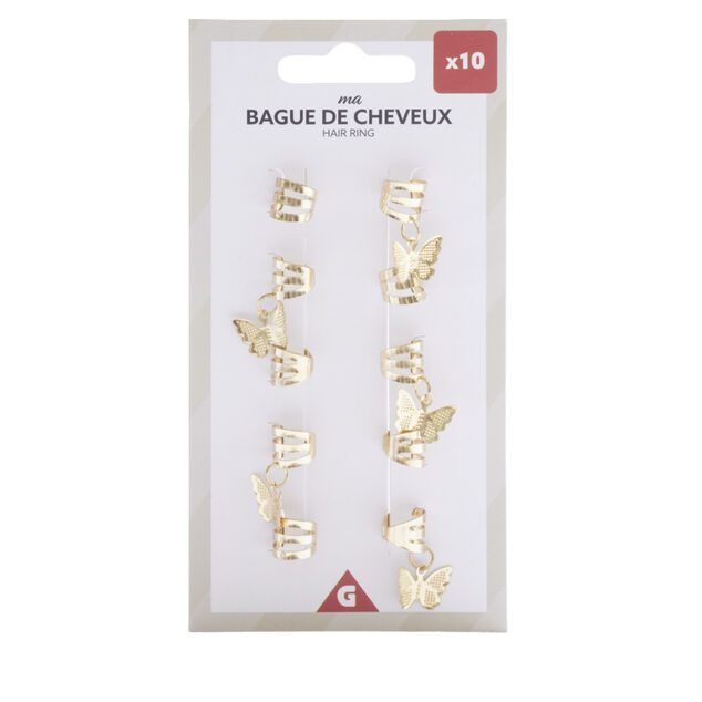 Bague pour cheveux en m&eacute;tal dor&eacute; 10 pi&egrave;ces