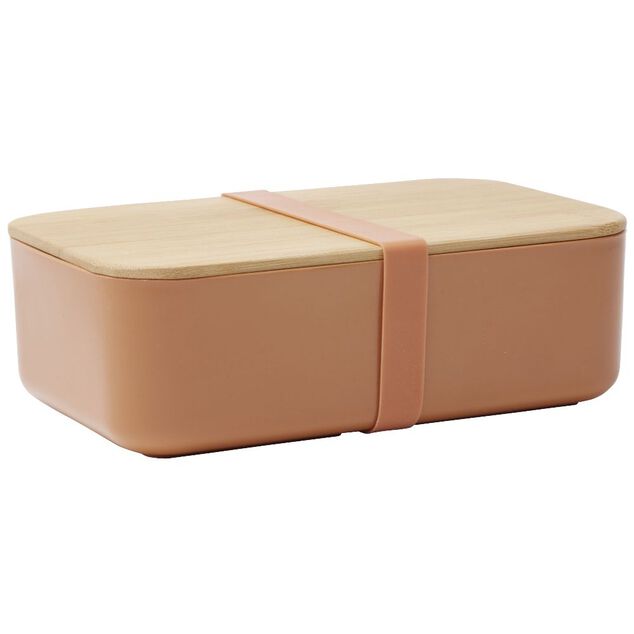 Lunchbox en plastique avec couvercle bambou +sangle silicone 900 ml