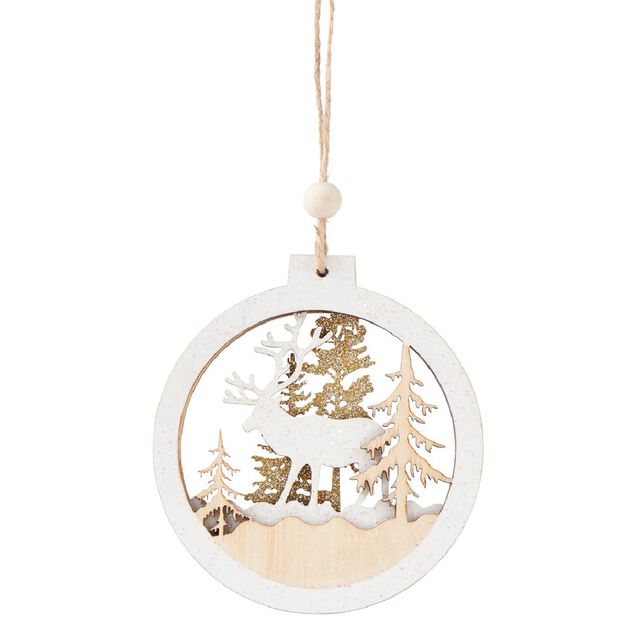 Suspension de Paysage de No&euml;l dans cercle en bois