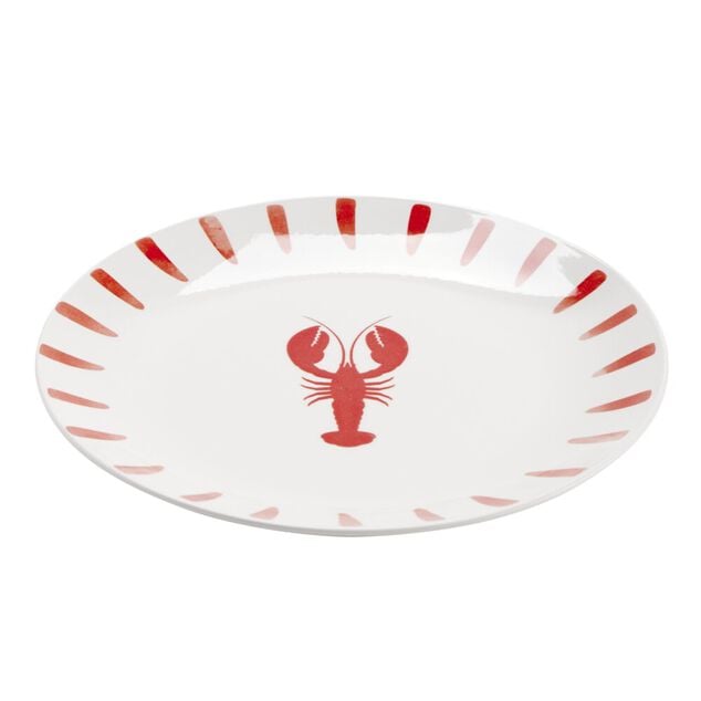 Assiette plate en porcelaine d&eacute;cor marin &Oslash;26cm (2 mod&egrave;les sardine ou homard)