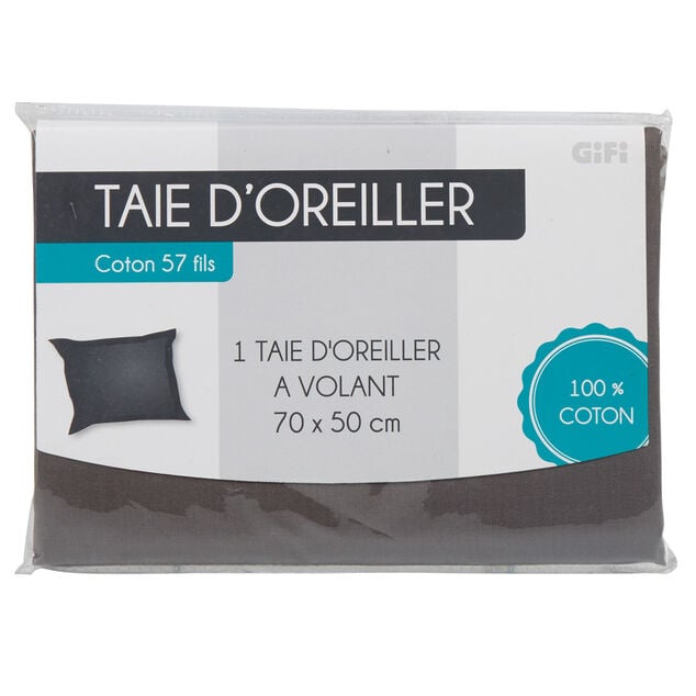 Taie d oreiller gris fonc&eacute; avec volant
