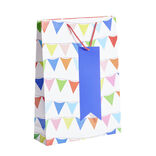 Sac cadeau blanc motifs fanions multicolores - Taille XL