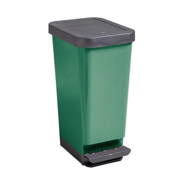 Poubelle en plastique vert 45L avec pédale rétractable 29x38,5xH61cm